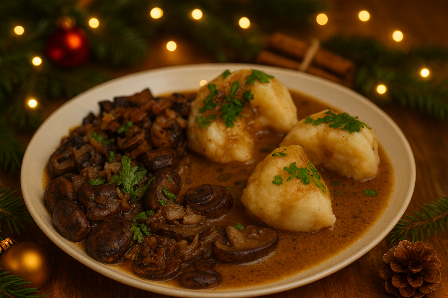 Veganes Pilzrahm-Geschnetzeltes mit Knödeln